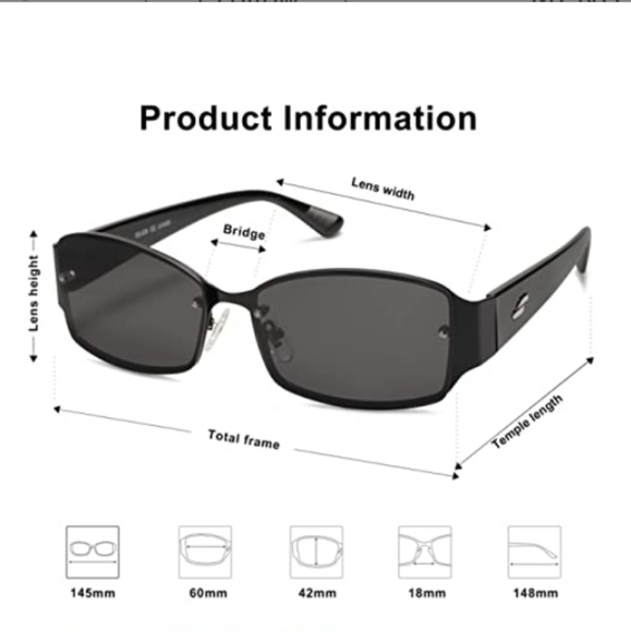 New Vintage Black Sunglasses for Women Men Rectangle Rimless Metal Shades main image 4